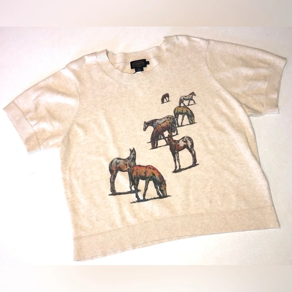 NWT Pendleton Women’s Wild Horse Cotton Knit Sweater in Ecru - XL - Picture 2 of 11